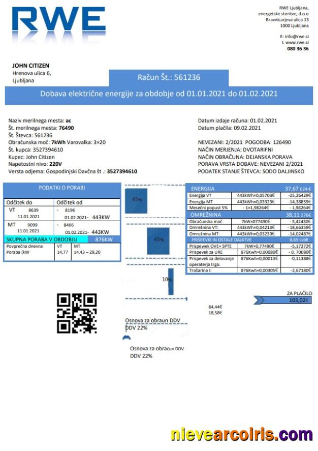 Slovenia RWE electricity proof of address utility bill